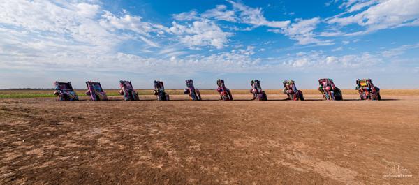 Long exposure of the Cadillac Ranch outside of Amarillo, Texas.