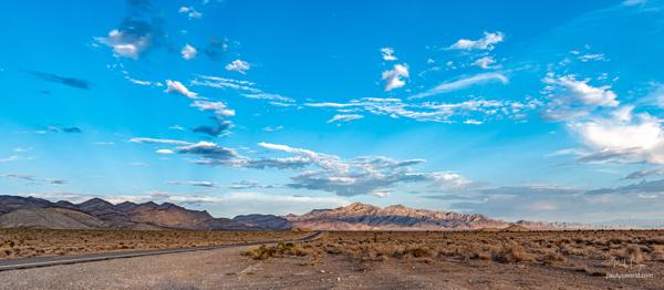 The road and mountains right next to the famous black mailbox of Area 51.